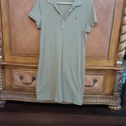 Ralph Lauren shirt dress,  olive color with pink logo, Size L (12-14)