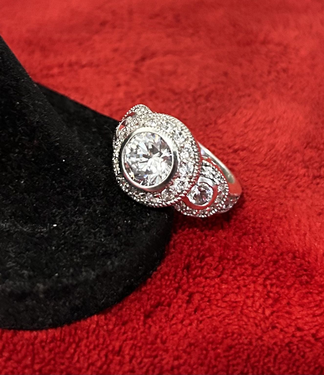925 Sterling Silver CZ Ring Clear 3 Stones Halo Sz 7.25 Cubic Zircon