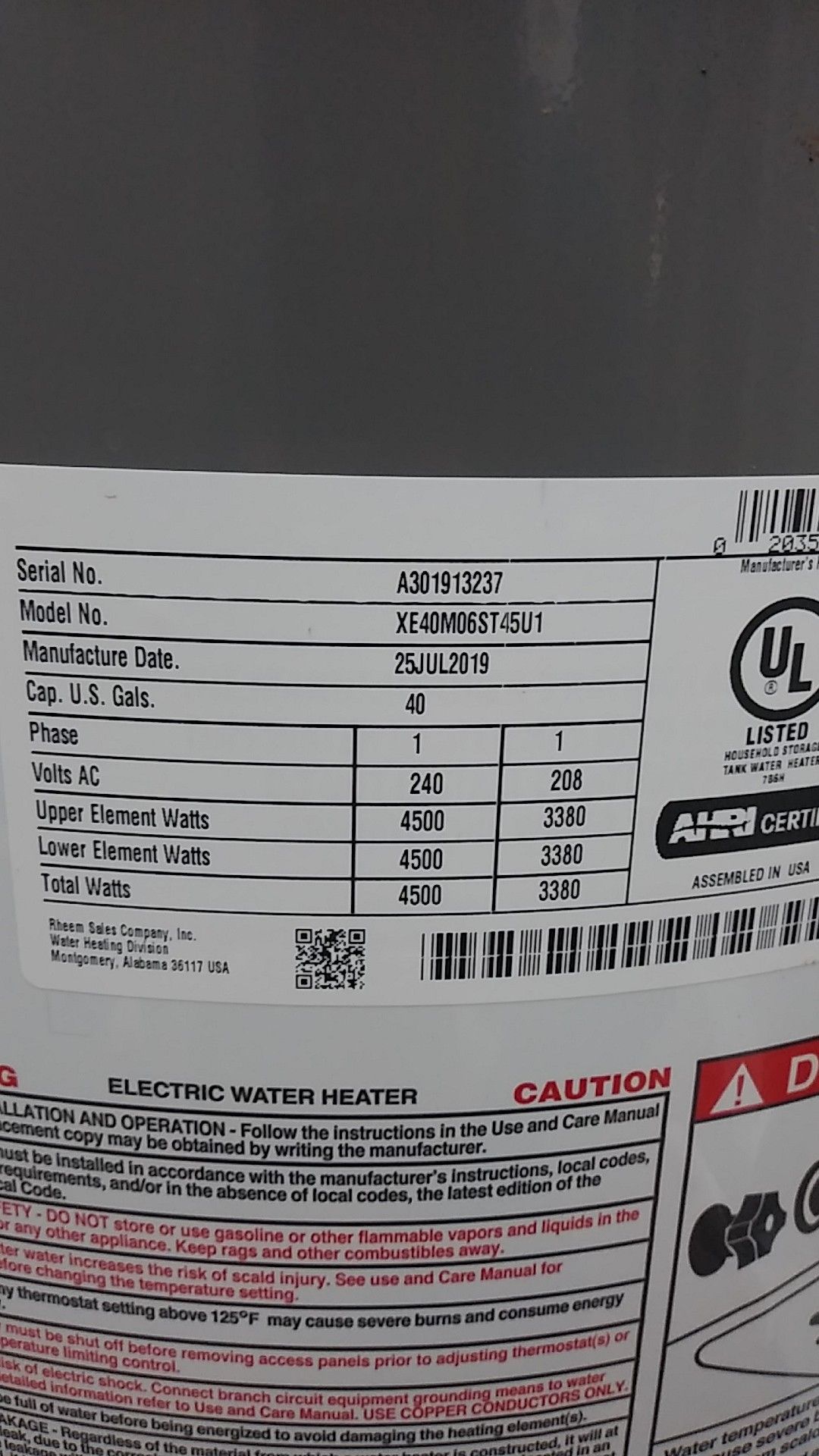 Rheem water heater Modelxe40m06st45u1 for Sale in Brandon, FL OfferUp