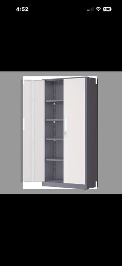 White & Gray Metal Cabinet. 72” X 16” X 32”. Never Opened. Assemble Yourself. Found What I Wanted. Can’t Get A Refund.