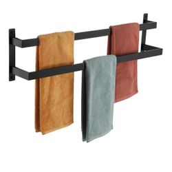 Towel Bars Black Bath Towel Holders 32 Inches Bathroom 2-Tiers Ladder Towel Rails Wall Mounted Towels Shelves