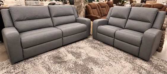 Gray Fabric Reclining Sofa and Loveseat Set