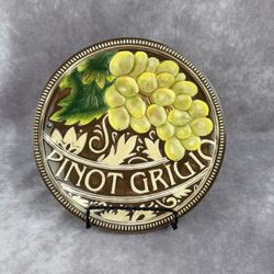 Grasslands Road "PINOT GRIGIO" Ceramic 8" Collectible Decor Plate w/Stand