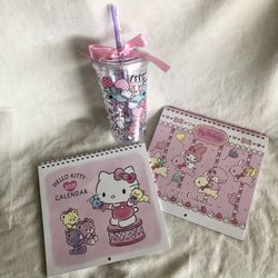 Hello kitty My Melody japanese calendar 2021 and HK tumbler lot pink purple Godt