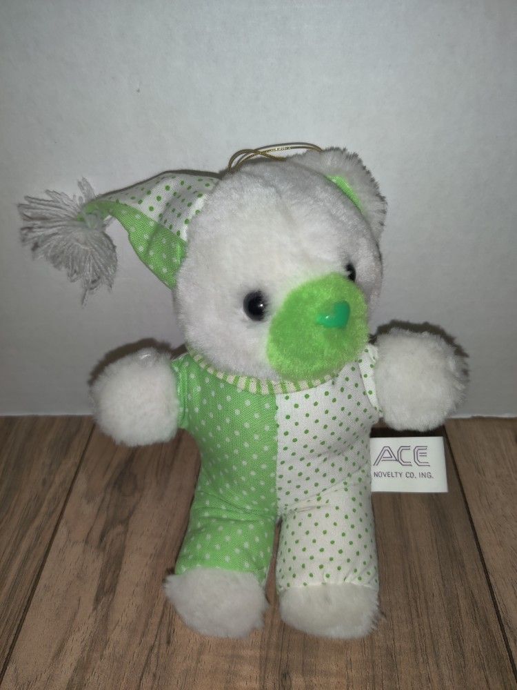 ACE Novelty Co. Teddy Bear Clown Plush With Hat Green / White 8"in