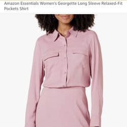 $5-Amazon Essentials Women's Georgette Long Sleeve Relaxed-Fit Pockets Shirt