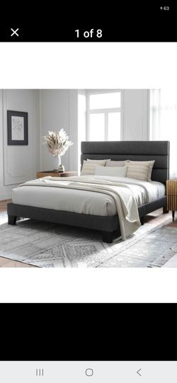 Queen Platform Bed with Comfortable Padded Headboard