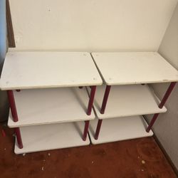 White and red Stackable Shelves