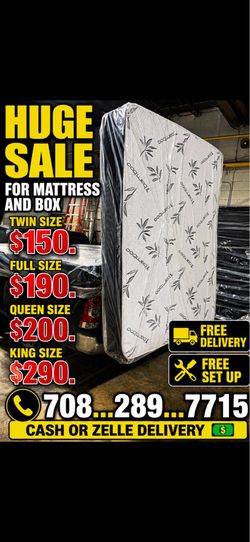 Huge sale for Mattress And Box brand  new Twin size #mattress and box 150.$ full 190$ Queen 200$ king 290$. free delivery free set up 708….289…7715… c
