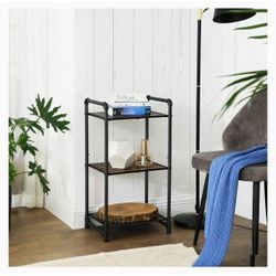 3-Tier Storage Rack, Customizable Bathroom Kitchen Shelf, Industrial Extendable Plant Stand with Adjustable Shelf, 15.6 x 12 x 28.9 Inches, Rustic Bro