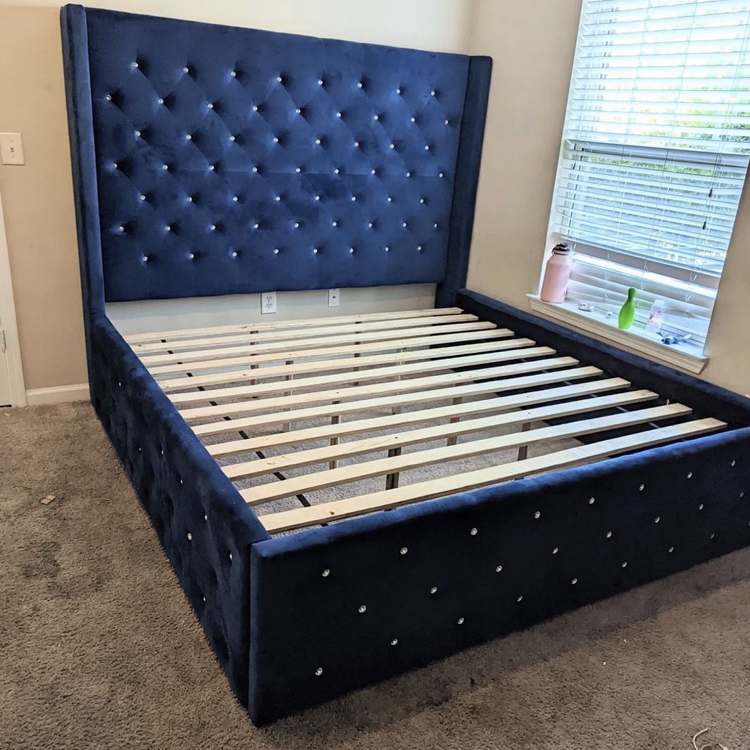 Blue Crystal King Bed Frame