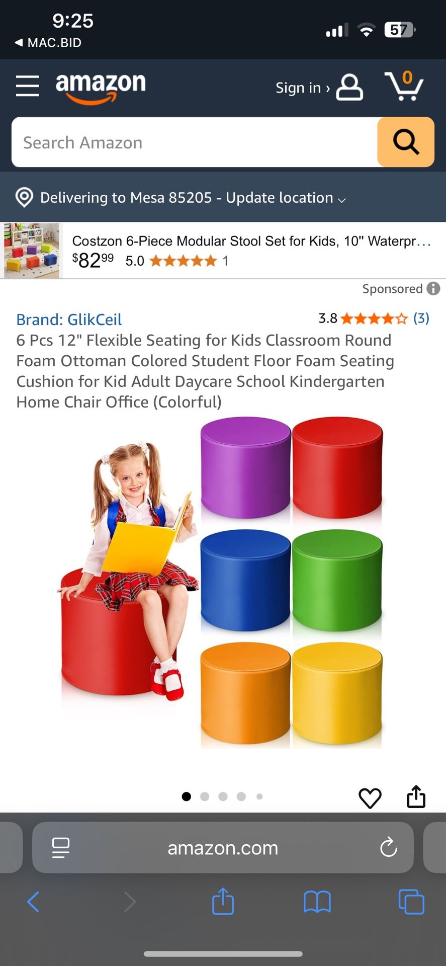 Glikceil 6piece 12” Round Ottoman Colored Seating For Kids