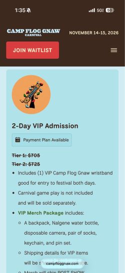Camp Flog Gnaw 2026 2-Day VIP Ticket