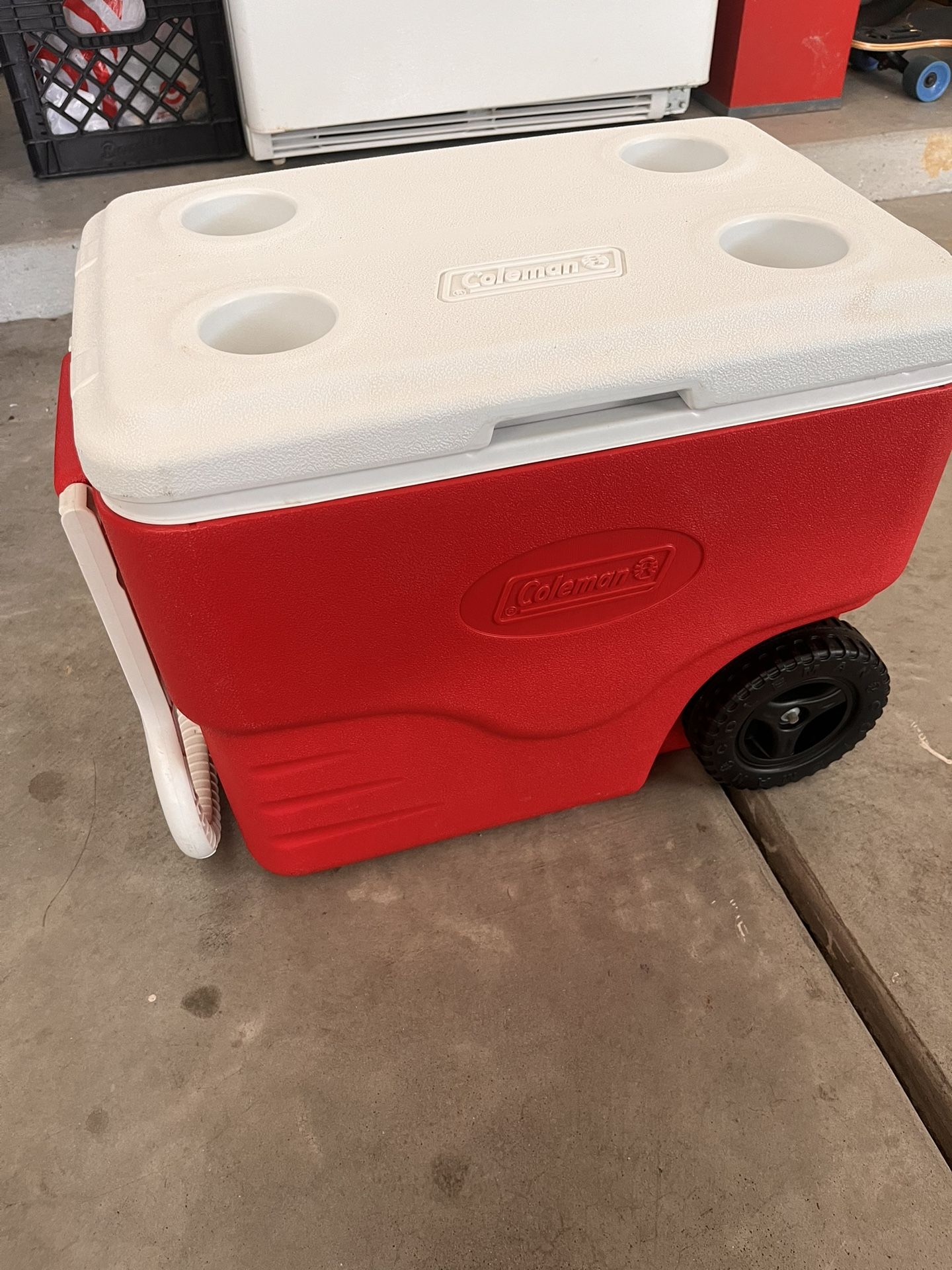 Red Coleman 40qt Cooler With Wheels