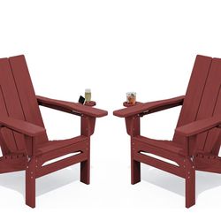 3 Adiron Chairs Red Color With Cup Holders/Foldable