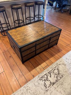 Rustic Industrial Coffee Table – Sliding Top & Hidden Storage