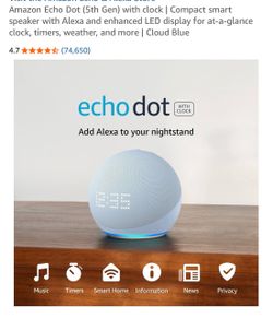 Amazon Echo Dot 5th Gen with Clock – Cloud Blue