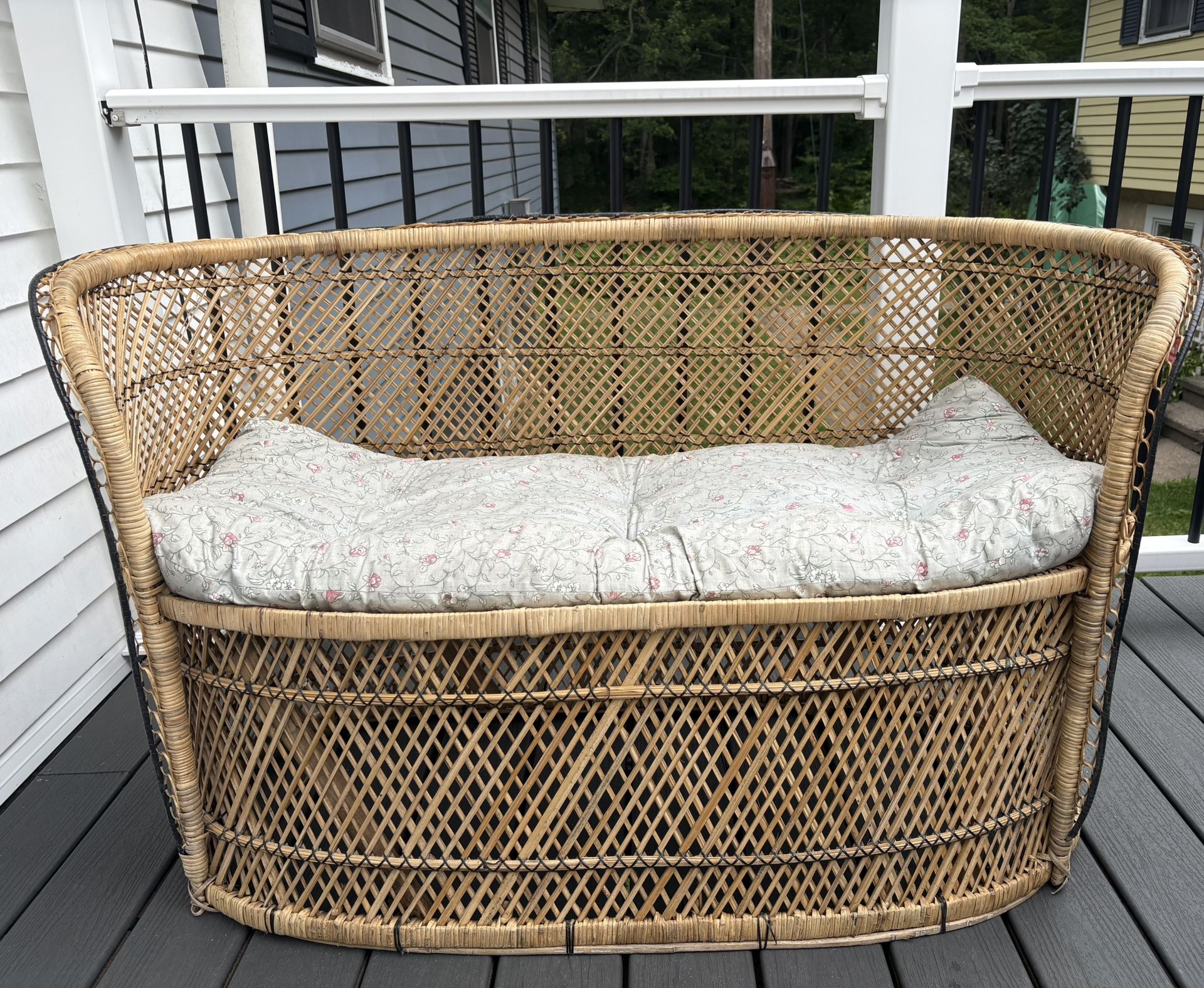 Vintage Boho Rattan Loveseat 