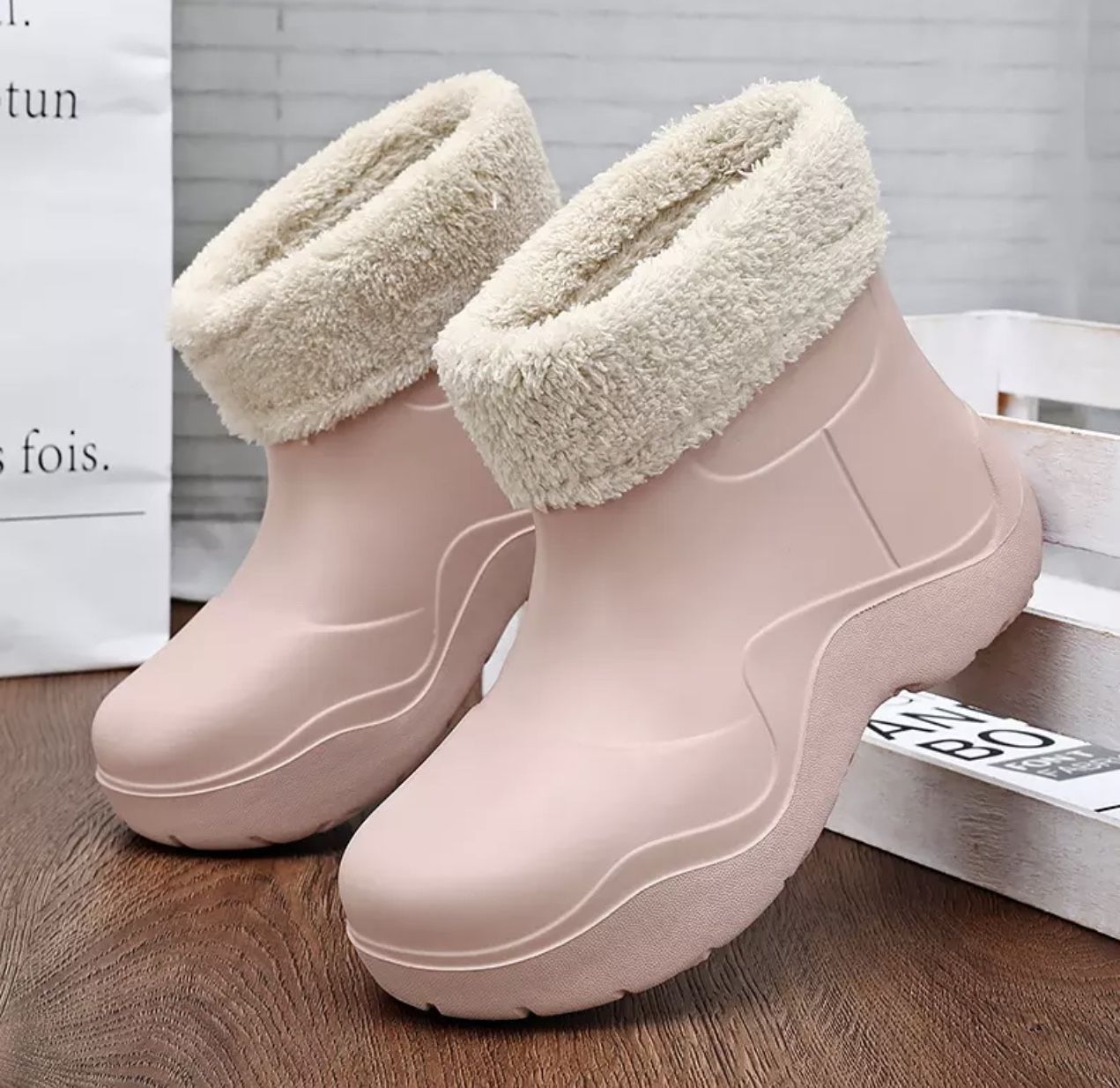 Women Rain Boots Winter Warm Plush Lining Rubber Boots
