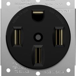 50 Amp 125/250V Range Receptacle Outlet, for RV, EV, Welder,Oven, Stove, 3-Pole, 4 Wire (10, 8, 6, 4 AWG Copper Only), NEMA 14-50R, 66500-BK, Black (P