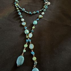 Bakelite And Turquoise Necklace With With Over 65 Beads Charms, 2 Are Harsh♥️ Total length of necklace is 45 inches long and her necklace is 17 nches.