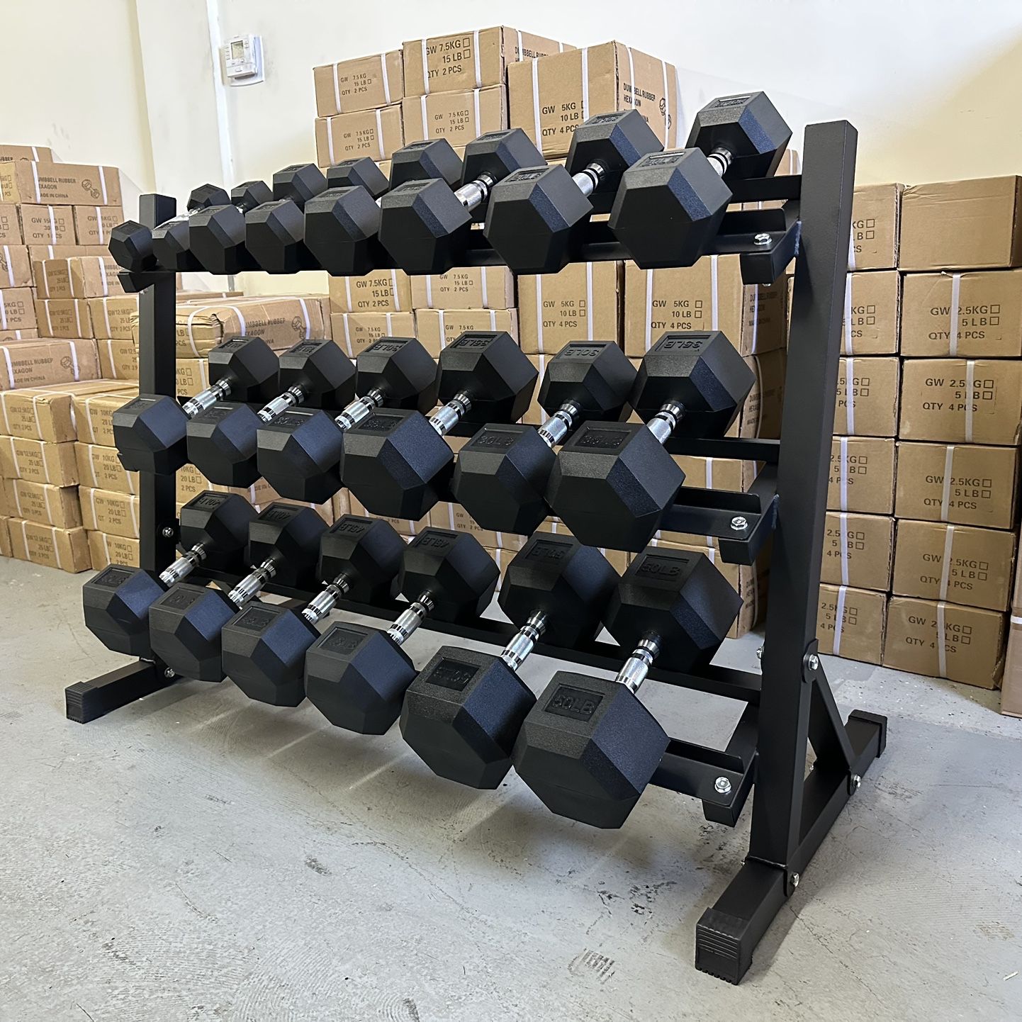 Dumbbell Set 5lb - 50lb With Heavy Duty 3 Tier Rack Brand New🏋🏽‍♂️  In The Box📦  