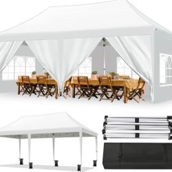 Canopy 10x20 Pop Up Canopy Tent with 6 Sidewalls and Window, Ez Pop Up Instant Shade Gazebo for Outdoor Events, Party and Patio with Wheeled Bag(10x20