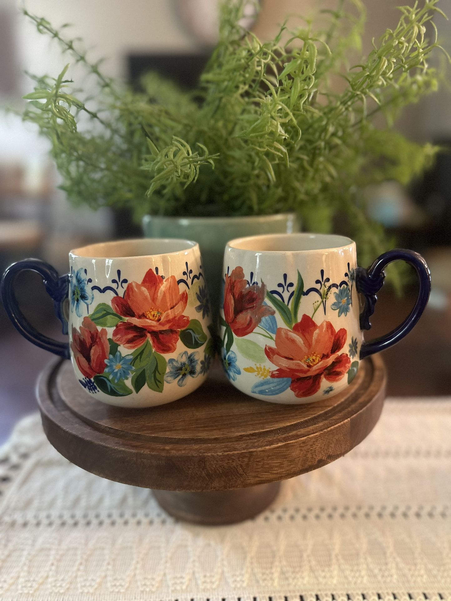 Pioneer Woman Coffee Mug Set Spring Floral Cobalt Blue