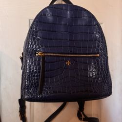 Tory Burch Blue Crocodile Print Backpack