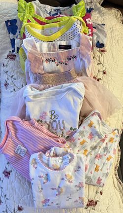 Bundle Of 12 Baby Girls Dresses And Onesies Size 6-9 Mo