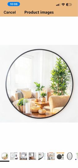 36 Inch led light  Large Round Mirror, Metal Frame Wall Mirror Mounted Black Circle Mirrors, Vanity Mirror Modern Minimalist Wall Décor for Entryway, 