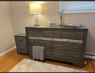 Gray Wood 7-Drawer Dresser with Glitter Accents