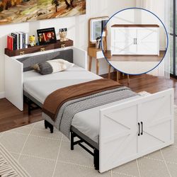 NAIZEA Twin Full Murphy Bed Cabinet Folding Bed Roll Away Beds w / 2" T Mattress