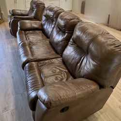Avalon. Leather Couch, Loveseat, And Recliner.