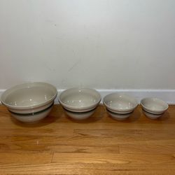 Roseville Ohio Friendship Green Band Stoneware Mixing Bowl Set 12" 10" 8" 6"