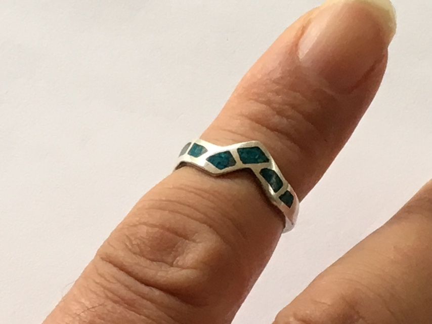 Sterling Silver Turquoise Inlay Ring Size 6.5