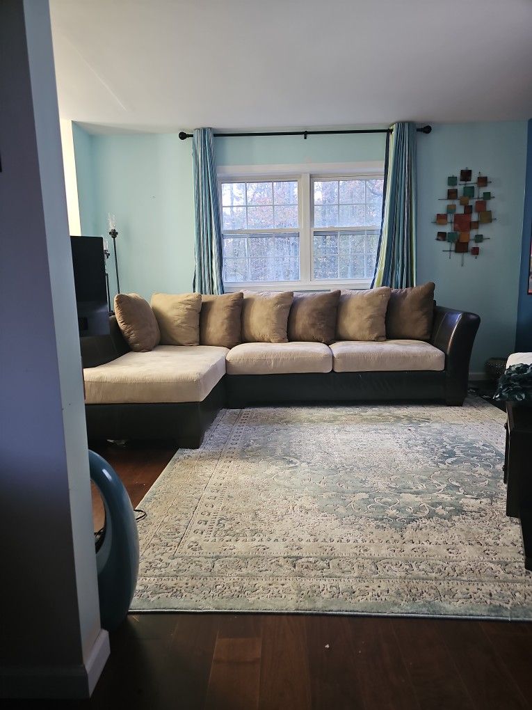Leather Sectional with Washable Microfiber Pillows