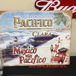 Vintage Pacifico Wood Sign Cerveza Clara Man Cave Bar