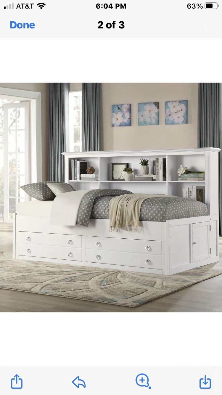 White Full Lounge Bookcase Storage Bed