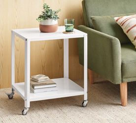 Metal Accent Rolling Side Table Chalk White