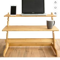 Crew & Axel Standing Desk Converter 100% Natural Bamboo  Monitor Stand