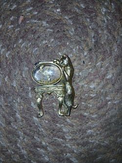 Gold-Tone Cat and Fishbowl Brooch Pin