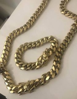 14MM Cuban Set 14K Gold Plated Doesn't Loses Color