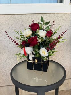 CSUN Inspired Graduation Gift Bouquet Basket with Handcrafted Artificial Flowers