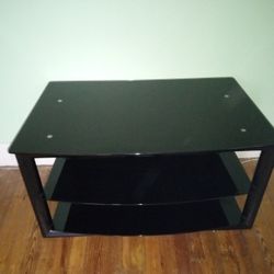 3 Tier TV Stand. Black Metal And Tempered Glass Sturdy Entertainment Center. 