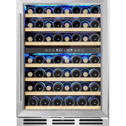 EUHOMY 24 Inch Wine Cooler Refrigerator 54 Bottl- Dual Zone, Built-in or Freestanding Wine Fridge wi