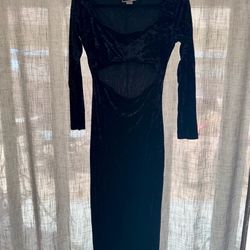 Lime Crime Black Velvet Long Sleeve Cutout Midi Dress