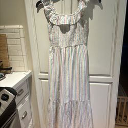 NWT GAP Size S Sundress pastel stripes ruffle neck elastic bodice