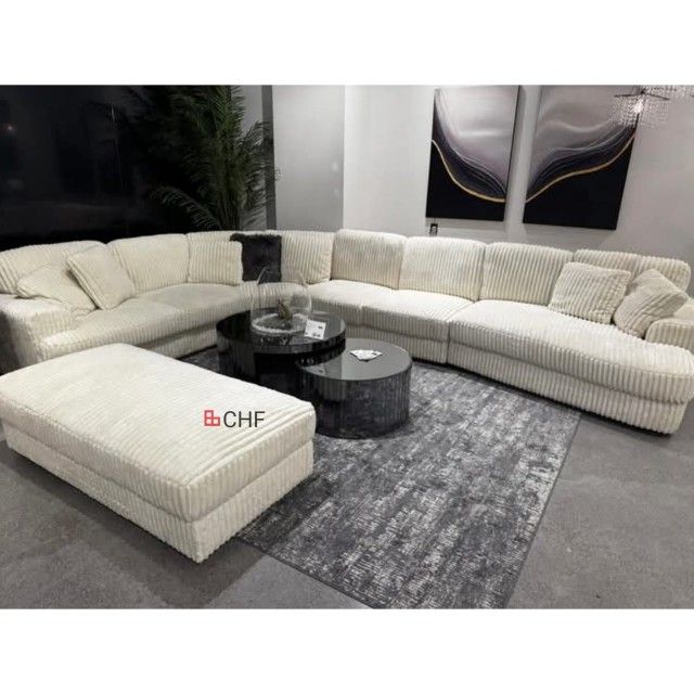 Corduroy 5-piece Upholstered Modular Sectional Sofa Ivory