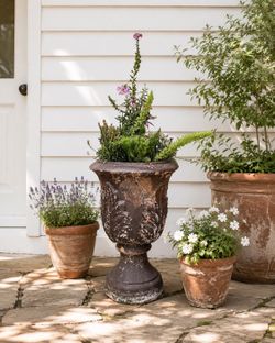 Vintage LARGE Planter Flower Pot 29” Heavy Stone Concrete Brown French Style Chippy Shabby Chic  Fleur de lis